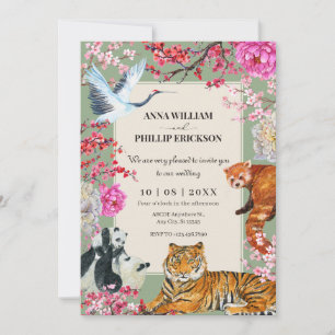 Vintage rustic Wild Animals floral wedding Invitation