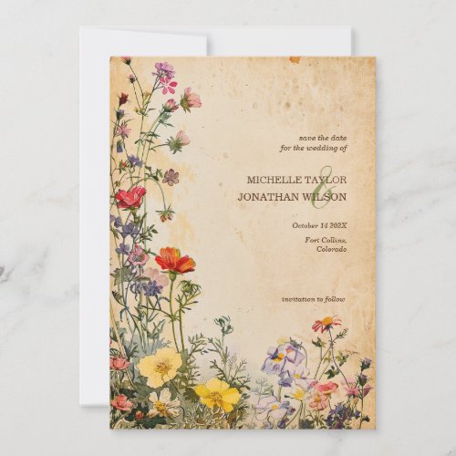 Vintage Rustic Wildflower Botanical Save the Date Invitation