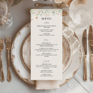 Vintage Rustic Wildflower Wedding Flat Menu