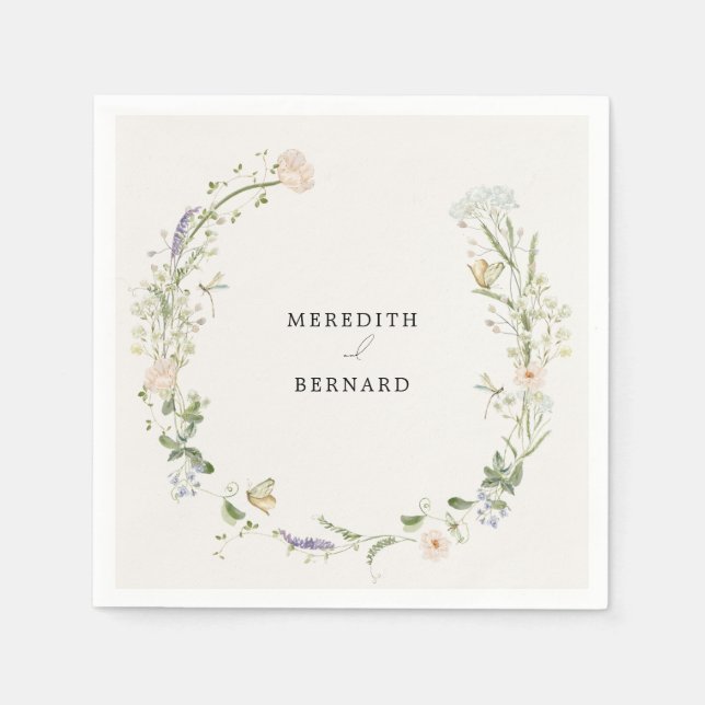 Vintage Rustic Wildflower Wedding Napkin (Front)