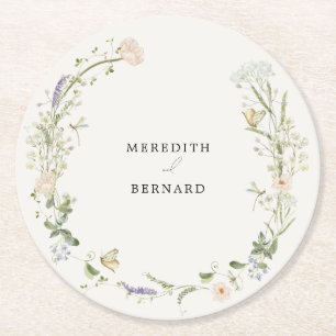 Vintage Rustic Wildflower Wedding Round Paper Coaster