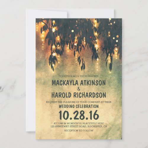 vintage rustic willow tree lights wedding invites