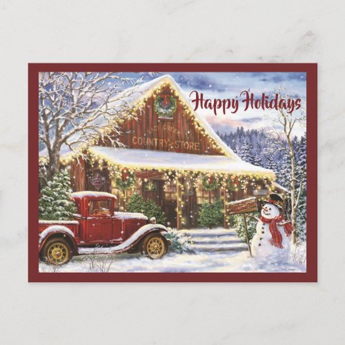 Vintage Rustic Winter Christmas Country Store Postcard