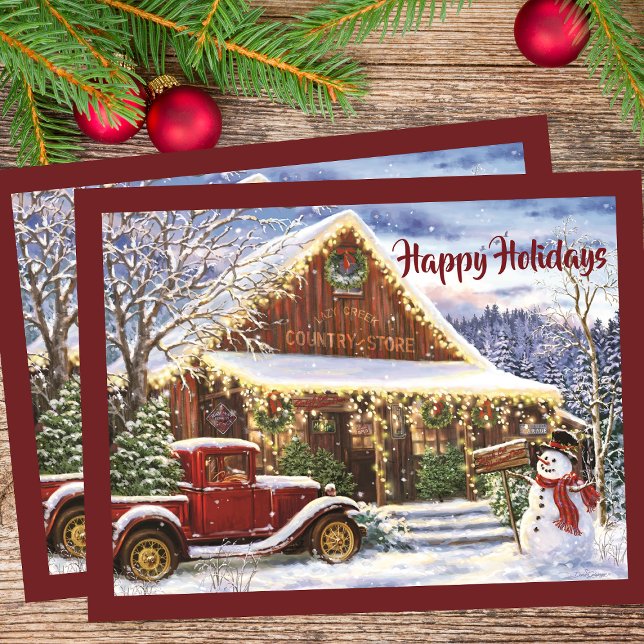 Vintage Rustic Winter Christmas Country Store Postcard (Creator Uploaded)