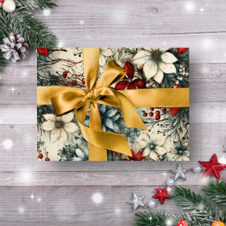 Vintage Rustic winter red botanical Christmas Wrapping Paper