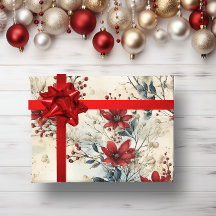 Vintage Rustic winter red botanical Christmas