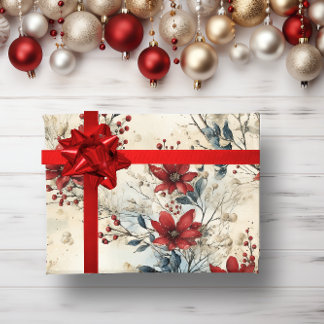 Vintage Rustic winter red botanical Christmas Wrapping Paper