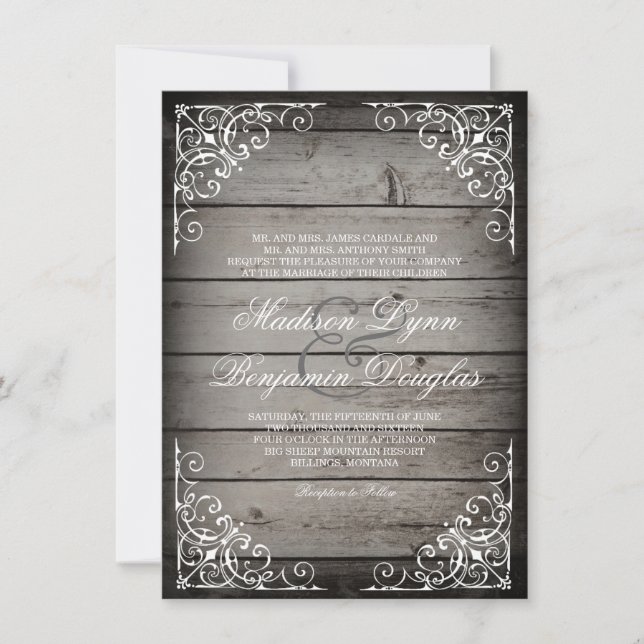 Vintage Rustic Wood Country Wedding Invitations (Front)