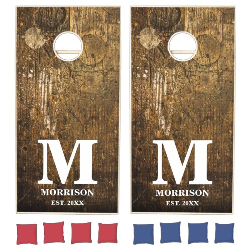 Vintage Rustic Wood Monogram Country Barn Cornhole Set