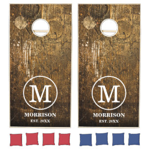 Vintage Rustic Wood Monogram Country Barn Cornhole Set