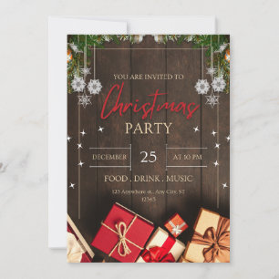 Vintage rustic wood snow Christmas Invitation