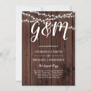 Vintage Rustic Wood Strings Lights Barn Wedding Invitation