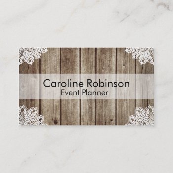 Vintage Rustic Wooden Lace Custom Business Cards by Mintleafstudio at Zazzle