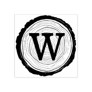 Vintage Rustic Woodgrain Tree Slice Monogram Rubber Stamp