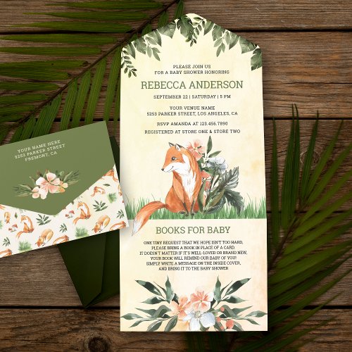 Vintage Rustic Woodland Cute Fox Baby Shower All In One Invitation
