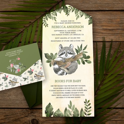 Vintage Rustic Woodland Cute Raccoon Baby Shower All In One Invitation
