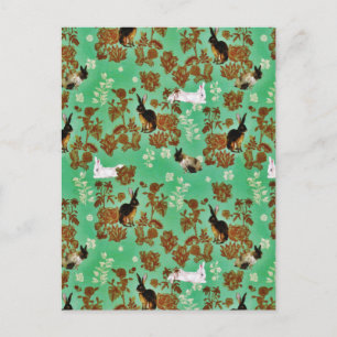 Vintage Rustic Woodland Flowers Bunny Rabbit Postcard