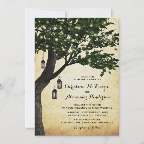 Vintage Rustic Woodland Lantern Lit Tree Wedding Invitation