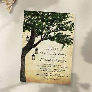 Vintage Rustic Woodland Lantern Lit Tree Wedding Invitation