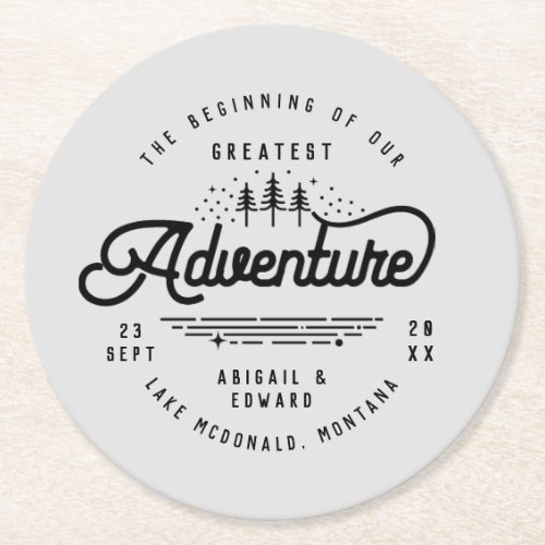 vintage rustic woodland save the date announcement round paper coaster