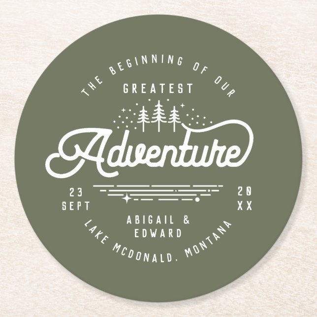 vintage rustic woodland save the date announcement round paper coaster (Front)