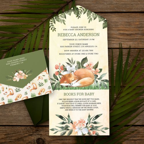 Vintage Rustic Woodland Sleeping Fox Baby Shower All In One Invitation
