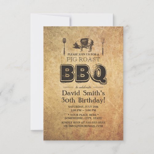 Vintage Rusty Grunge Pig Roast BBQ Birthday Party 3.5x5 Paper Invitation Card