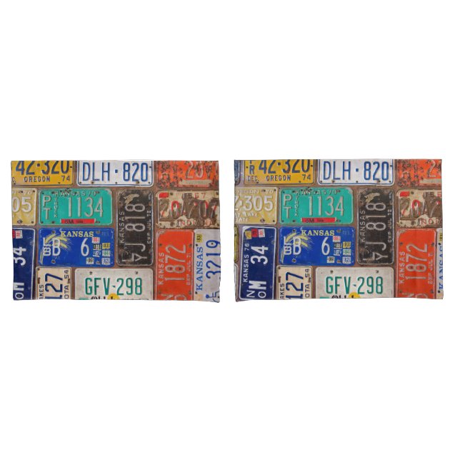 Vintage Rusty License Plates Pillow Case (Front-Set)