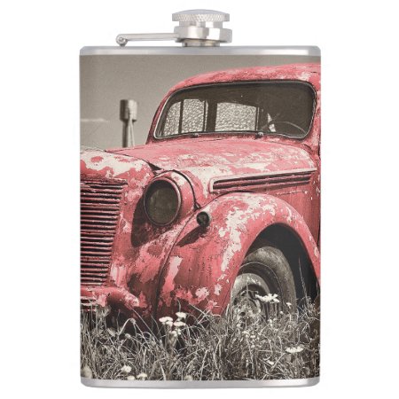 Vintage Rusty Red Truck Flask