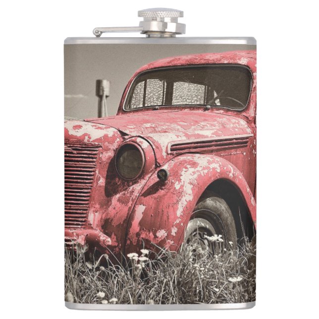 Vintage Rusty Red Truck Flask (Front)