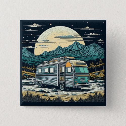 Vintage RV in the Mountains with Full Moon Button