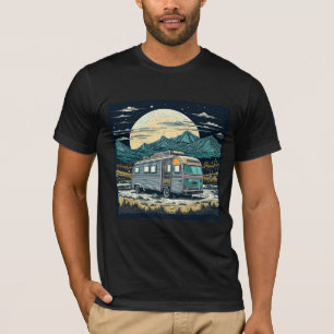 Vintage RV in the Mountains with Full Moon T-Shirt