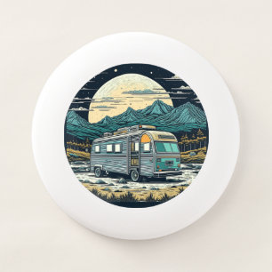 Vintage RV in the Mountains with Full Moon Wham-O Frisbee