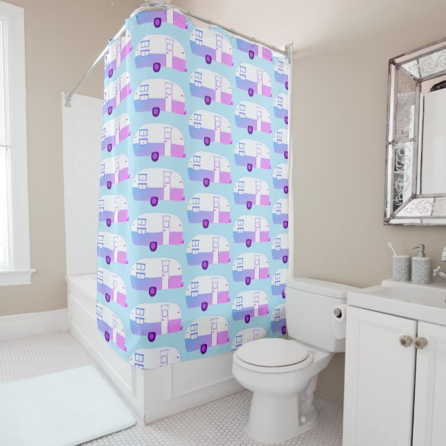 Vintage RV Motorhome Camper Trailer Shower Curtain (In Situ)
