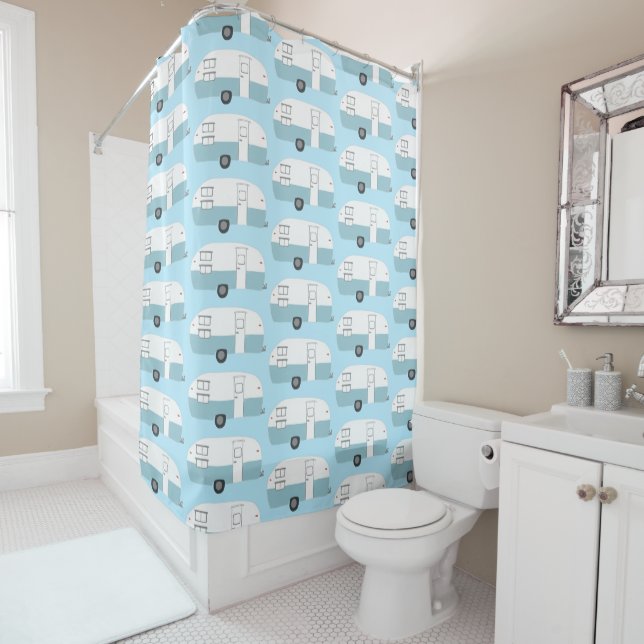 Vintage RV Motorhome Camper Trailer Shower Curtain (In Situ)