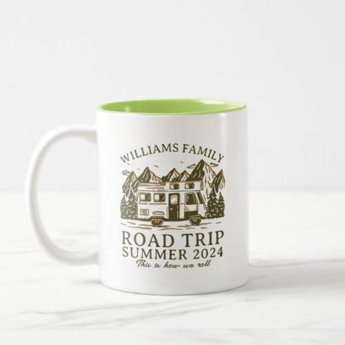 Vintage RV Mountain Family Camping Road Trip Two_Tone Coffee Mug