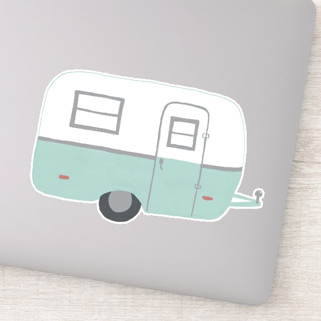 Vintage RV Trailer Camper Cute  Drawing Art Sticker (Detail)