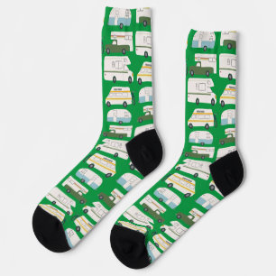 Vintage RV Trailer Camper Vanlife Green Cute Fun Socks