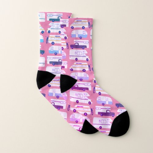 Vintage RV Trailer Camper Vanlife on Pink Socks