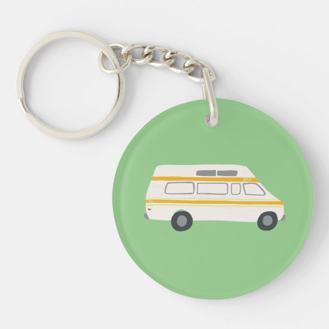Vintage RV Van Motorhome Campervan Cute Drawing Keychain (Front)