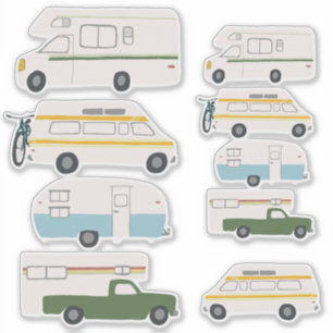 Vintage RV Van Motorhome Campervan Cute Drawing Sticker
