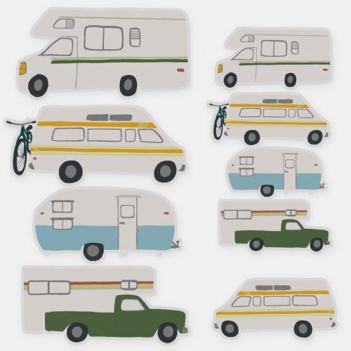 Vintage RV Van Motorhome Campervan Cute Drawing Sticker