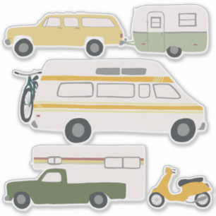 Vintage RV Van Motorhome Campervan Cute Drawing Sticker