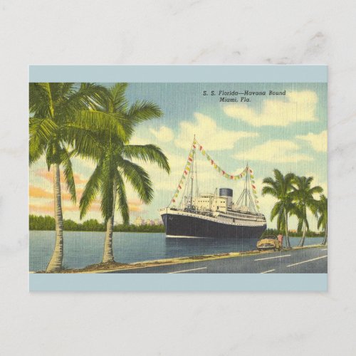 Vintage SS Florida Havana Bound Ship Postcard