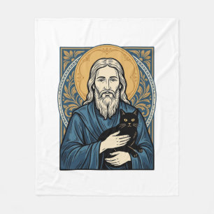 Vintage Sacred Cat Portrait Vector Shirt Design_1 Fleece Blanket