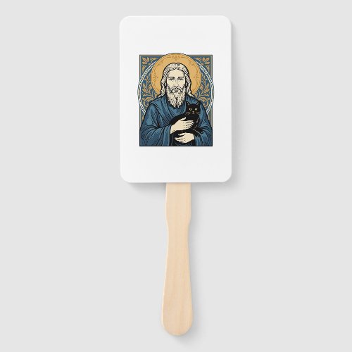 Vintage Sacred Cat Portrait Vector Shirt Design_1 Hand Fan