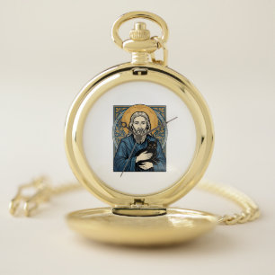 Vintage Sacred Cat Portrait Vector Shirt Design_1 Pocket Watch