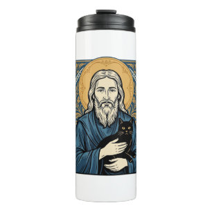 Vintage Sacred Cat Portrait Vector Shirt Design_1 Thermal Tumbler