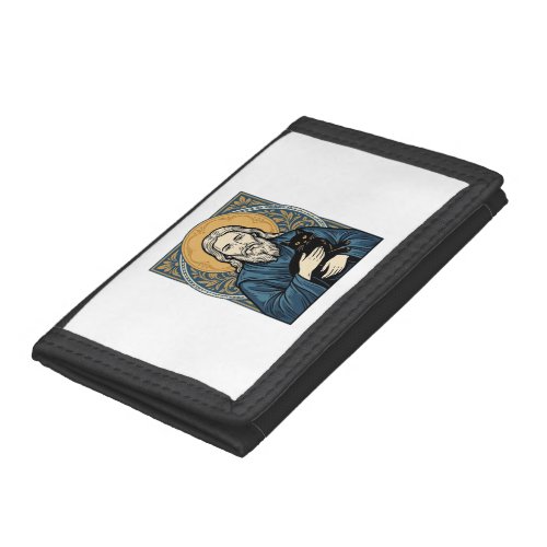 Vintage Sacred Cat Portrait Vector Shirt Design_1 Trifold Wallet
