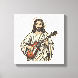Vintage Sacred Guitarist Engraving Shirt Design_1 Canvas Print